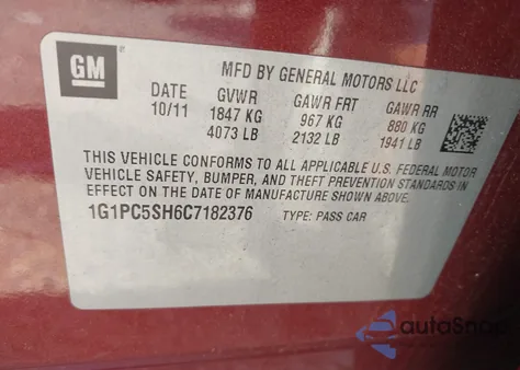2012 Chevrolet Cruze Ls from USA, damaged, VIN 1G1PC5SH6C7182376